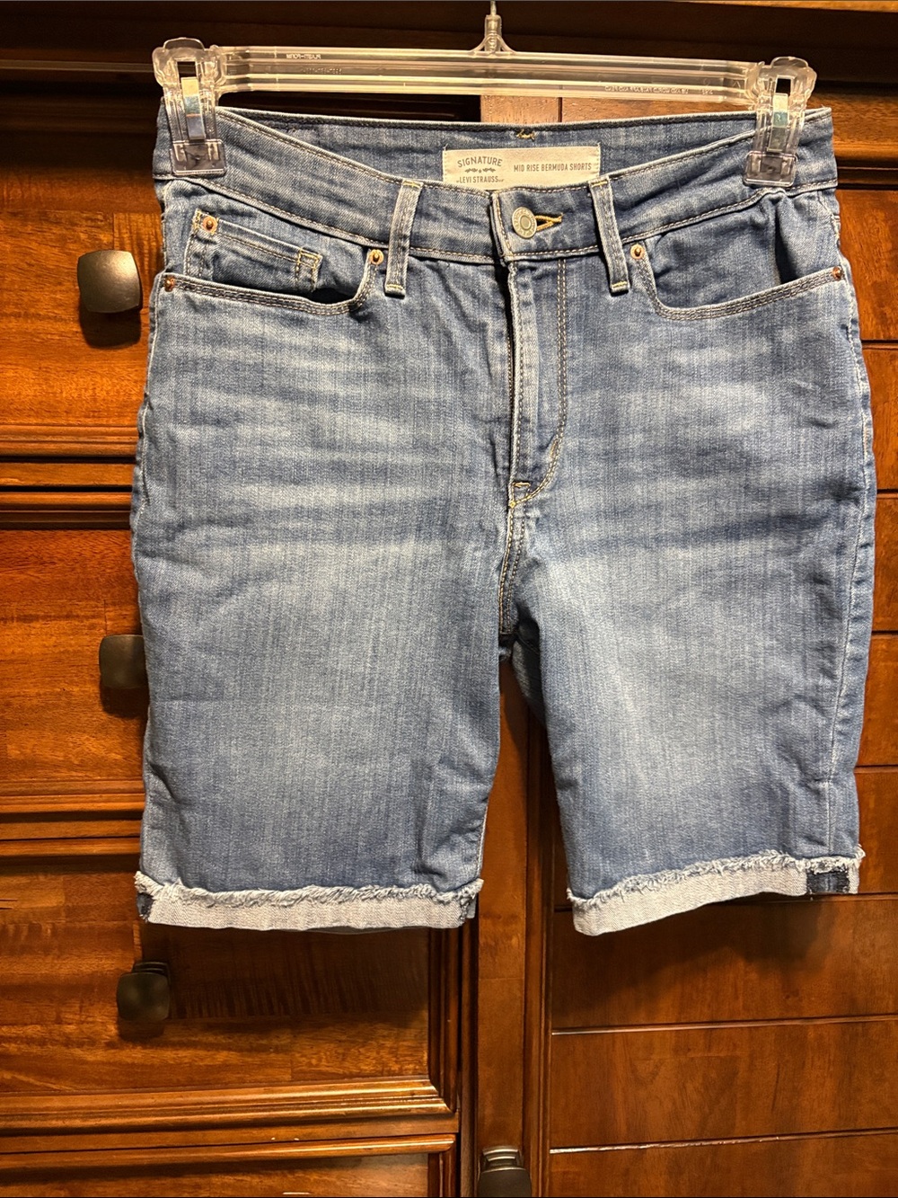Levi's Signature Mid Rise Cuffed  Medium Blue Denim Bermuda Shorts